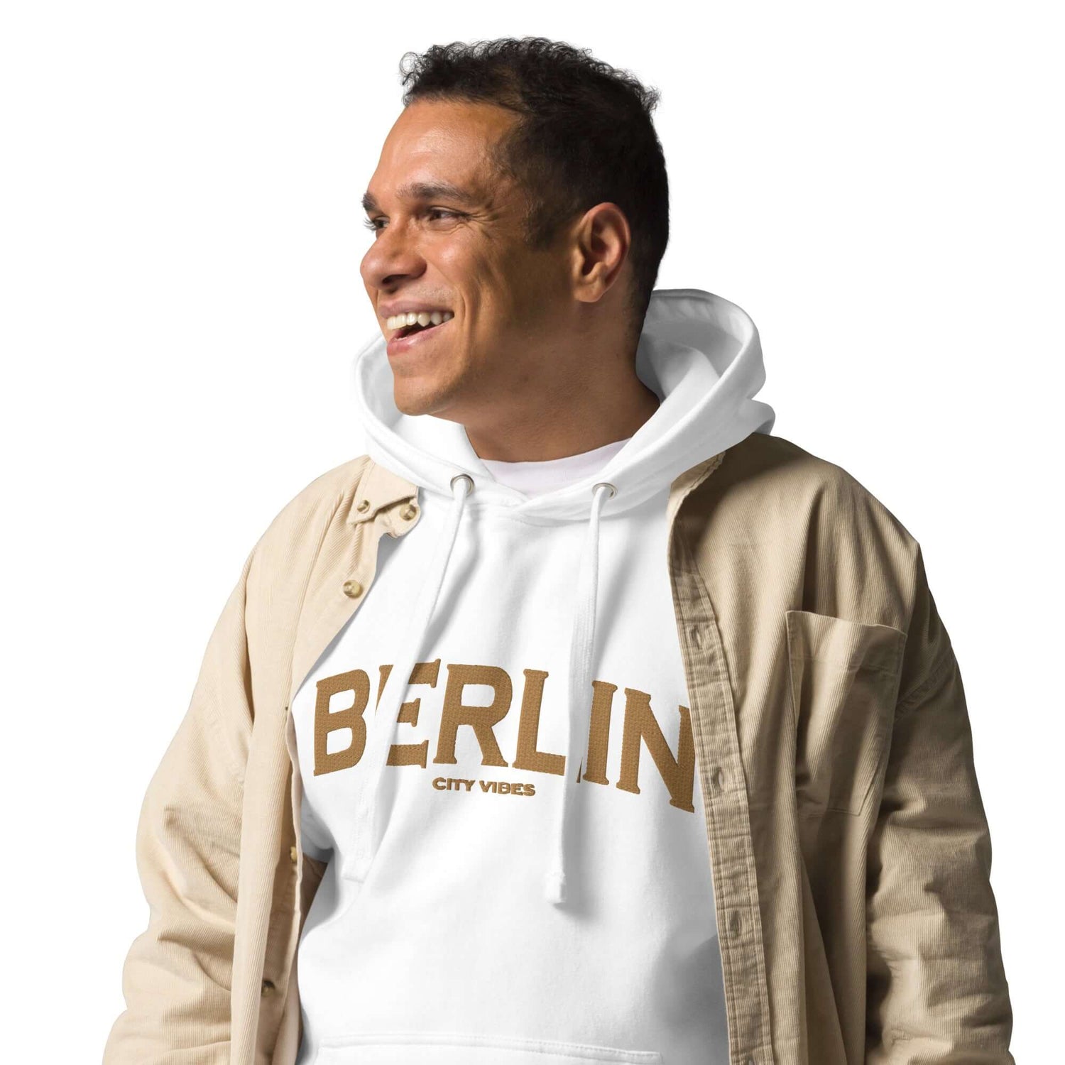 TIME OF VIBES Klassischer Kapuzenpullover BERLIN (Weiß/Gold) - €69,00