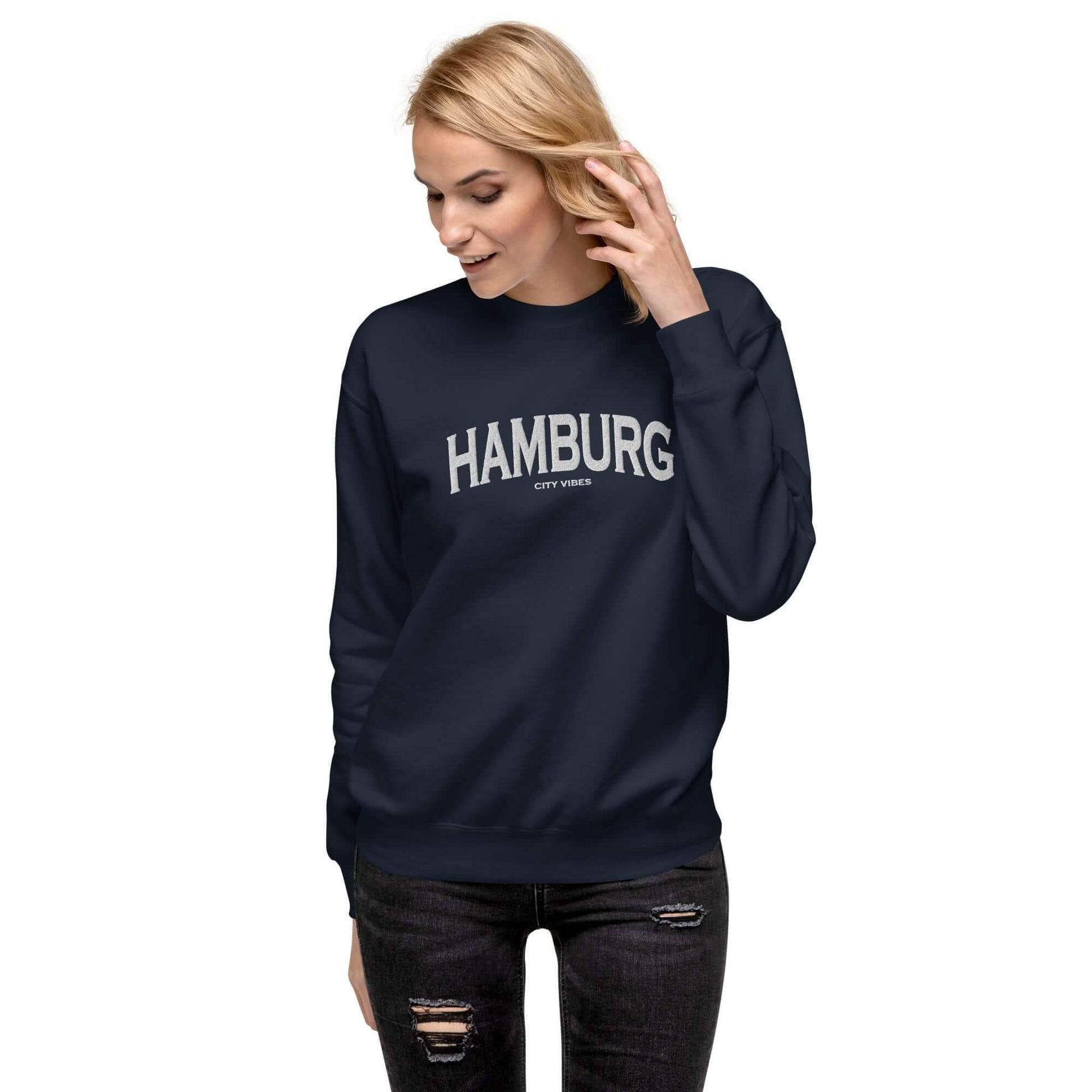 TIME OF VIBES - Premium Sweatshirt CITY HAMBURG (Blue/White) - €59.00