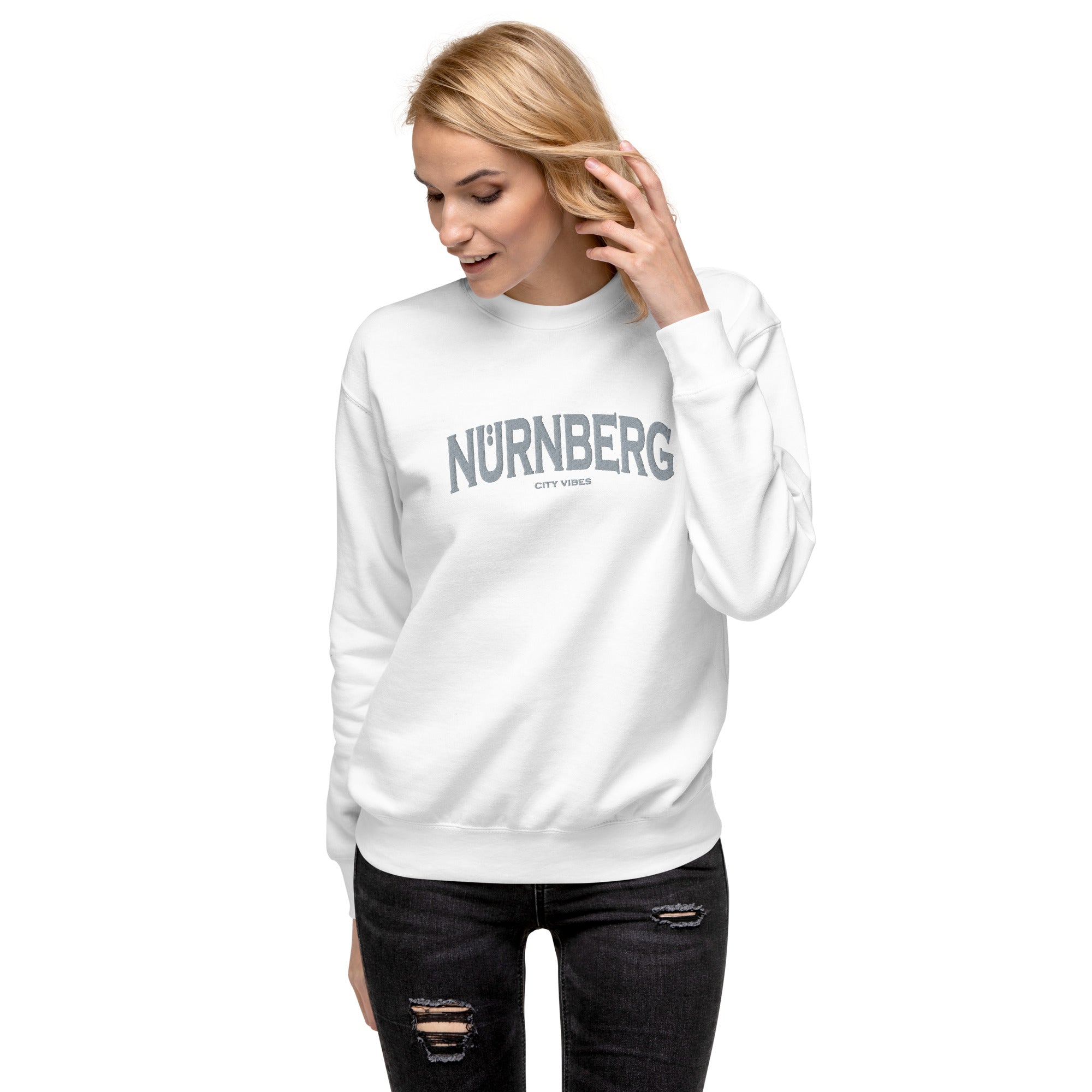 TIME OF VIBES Premium Sweatshirt NUREMBERG (Weiß/Grau) - €59,00