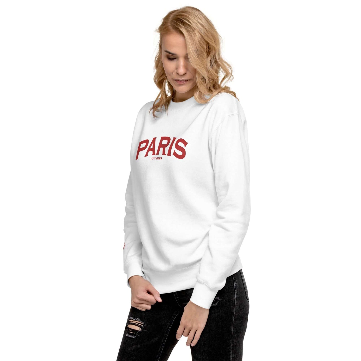 TIME OF VIBES Premium Sweatshirt PARIS (Weiß/Rot) - €59,00