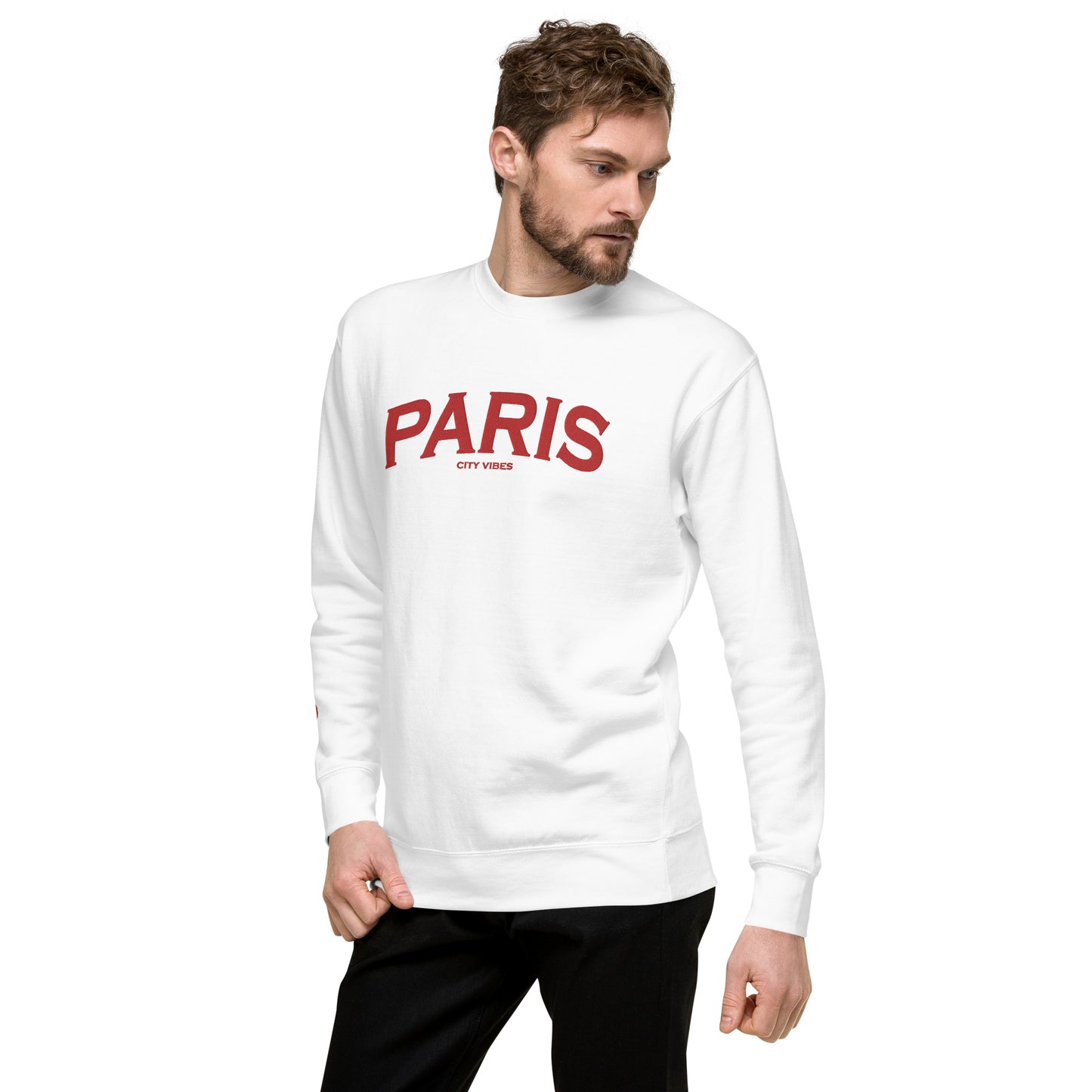 TIME OF VIBES - Premium Sweatshirt CITY PARIS (White/Red) - €59.00