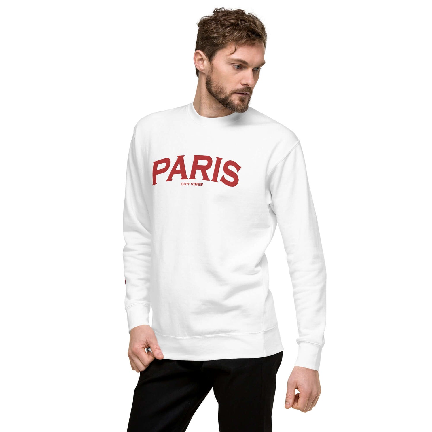 TIME OF VIBES Premium Sweatshirt PARIS (Weiß/Rot) - €59,00