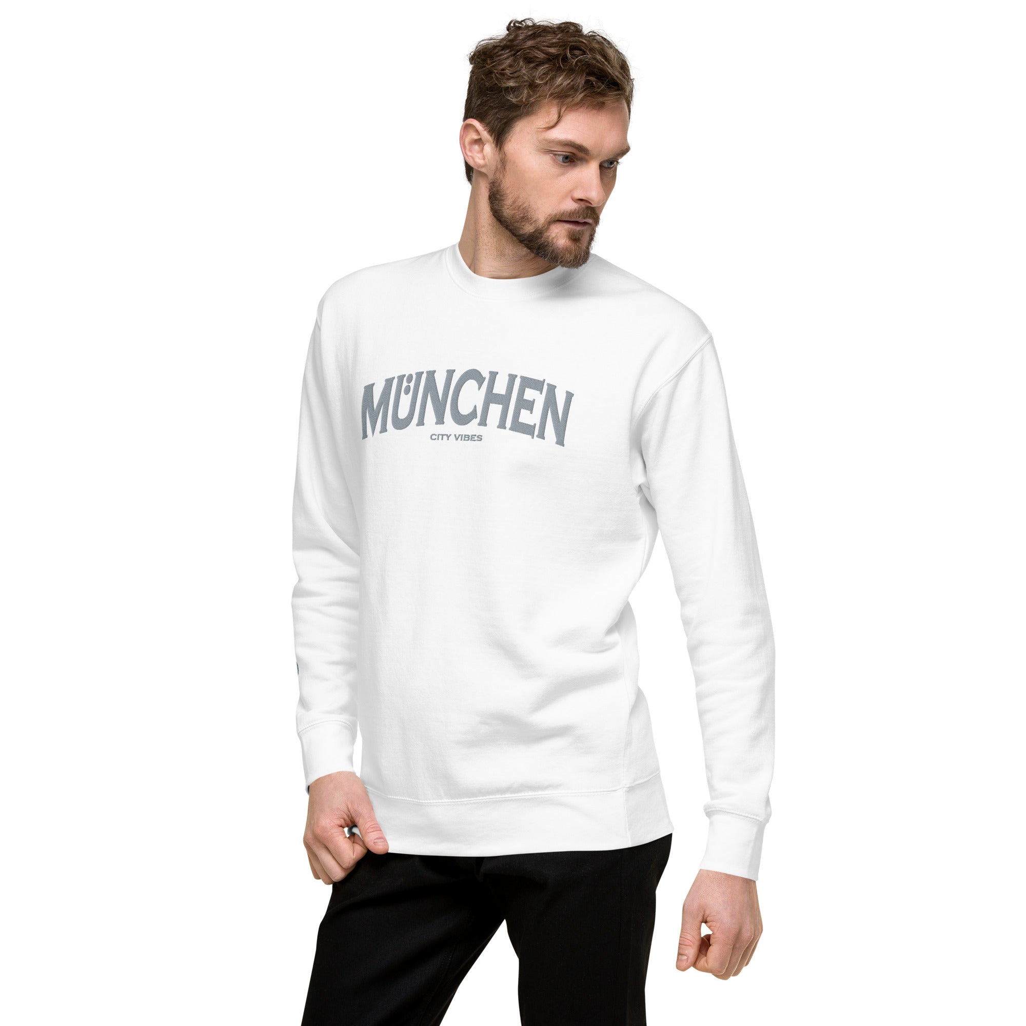 TIME OF VIBES Premium Sweatshirt MUNICH (Weiß/Grau) - €59,00