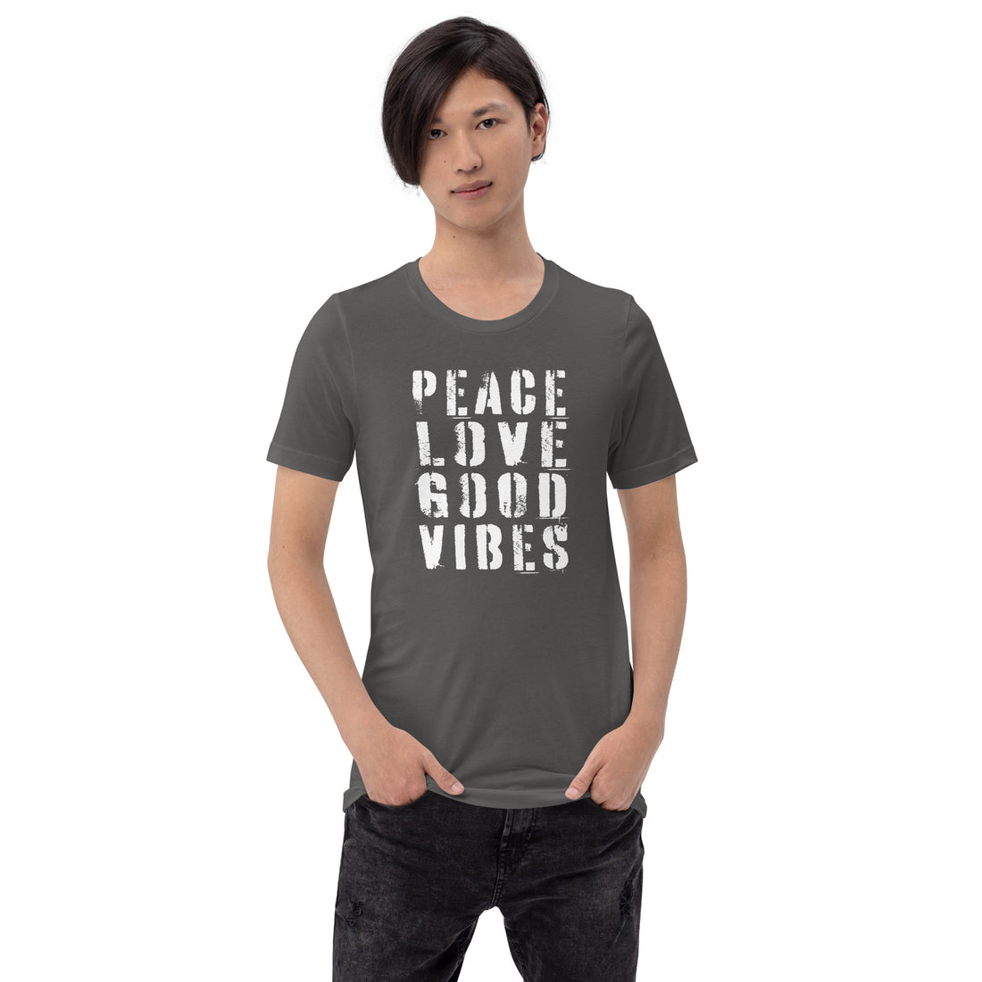 TIME OF VIBES Baumwoll T-Shirt PEACE-LOVE (Grau-Weiß) - €25,00
