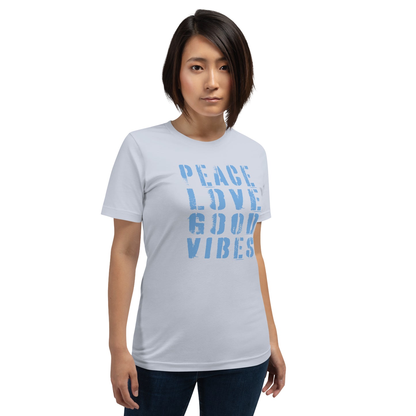 Baumwoll T-Shirt PEACE-LOVE (Blau-Blau)