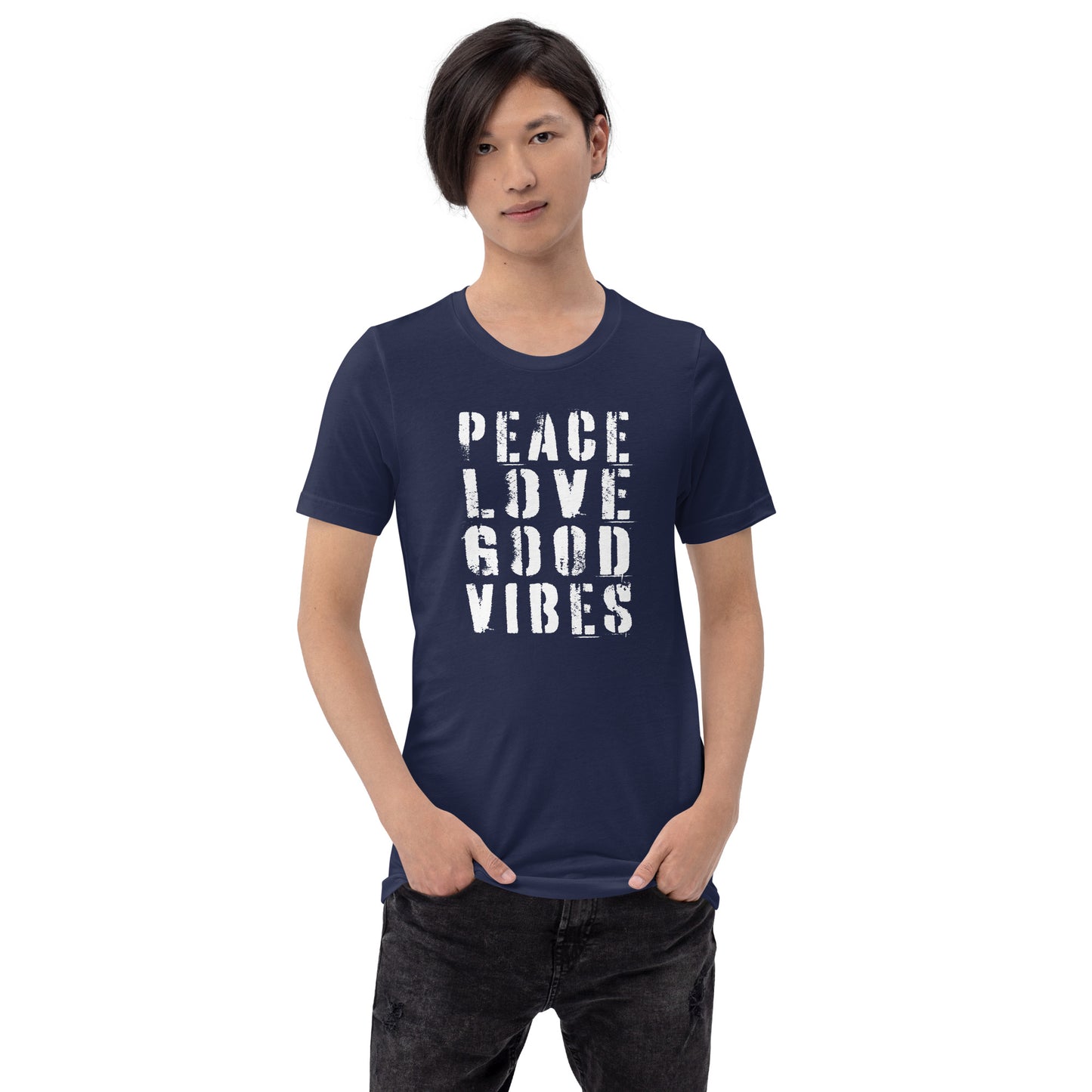 Baumwoll T-Shirt PEACE-LOVE (Marineblau-Weiß)