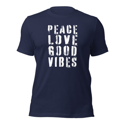 TIME OF VIBES Baumwoll T-Shirt PEACE-LOVE (Marineblau-Weiß) - €25,00