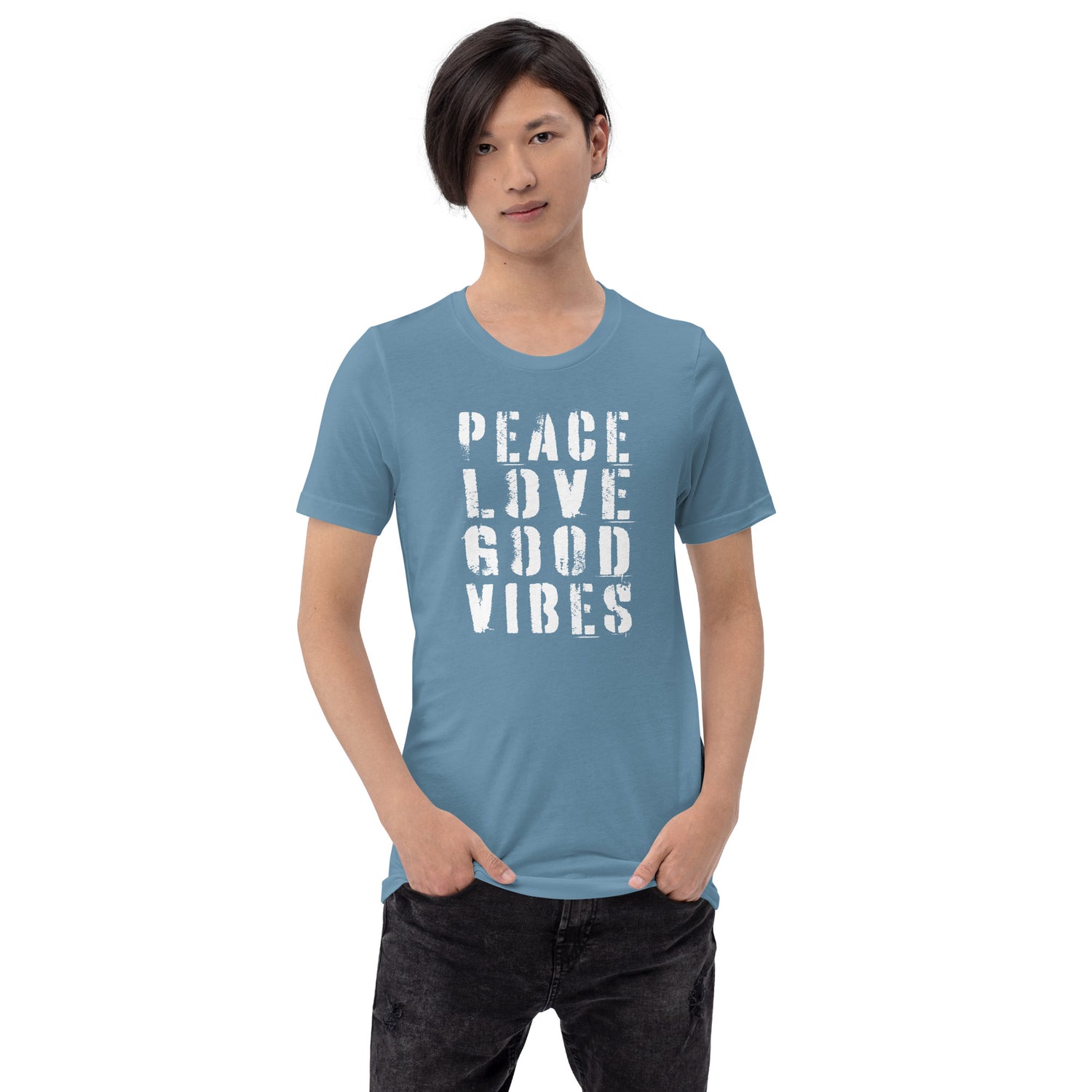 TIME OF VIBES Baumwoll T-Shirt PEACE-LOVE (Blau-Weiß) - €25,00