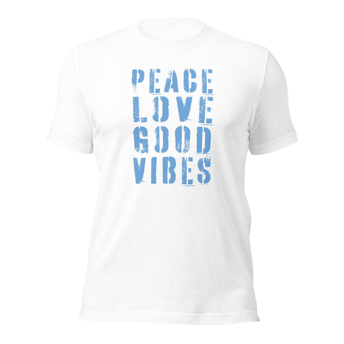 TIME OF VIBES Baumwoll T-Shirt PEACE-LOVE (Weiß-Blau) - €25,00