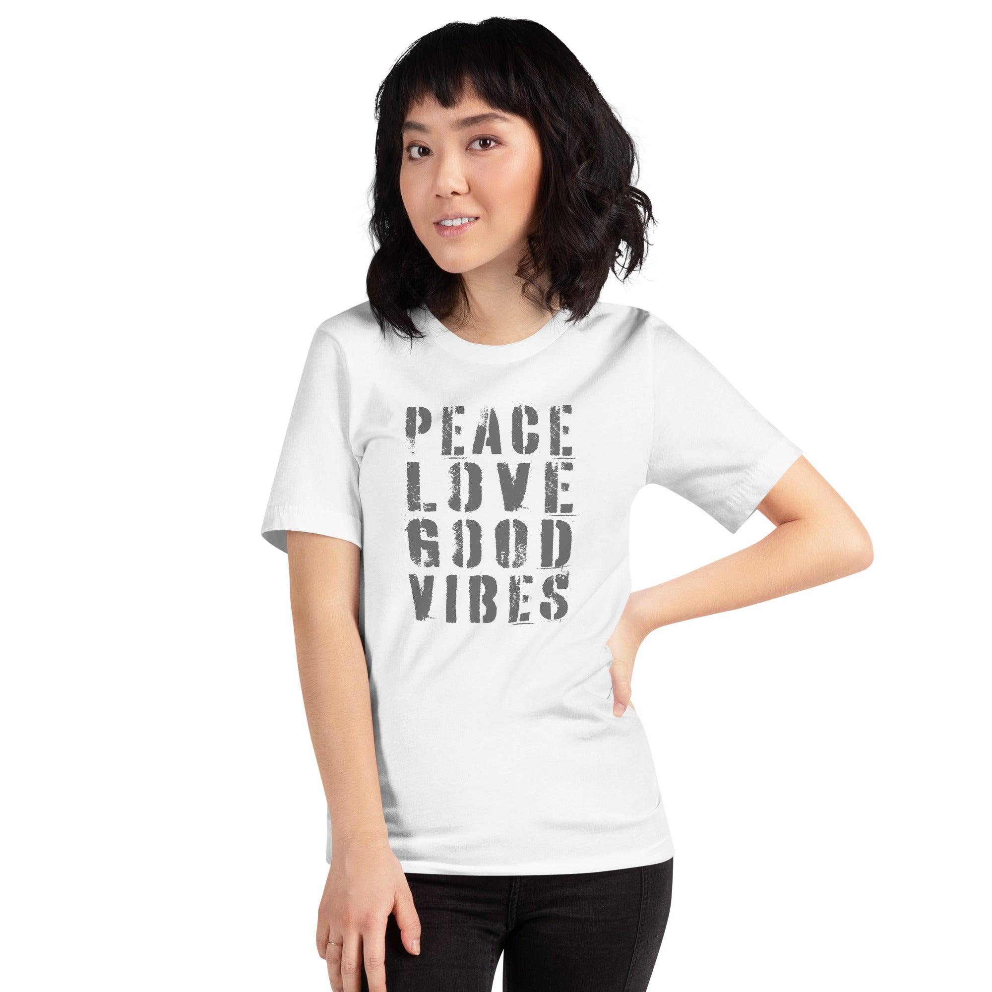 TIME OF VIBES Baumwoll T-Shirt PEACE-LOVE (Weiß-Grau) - €25,00