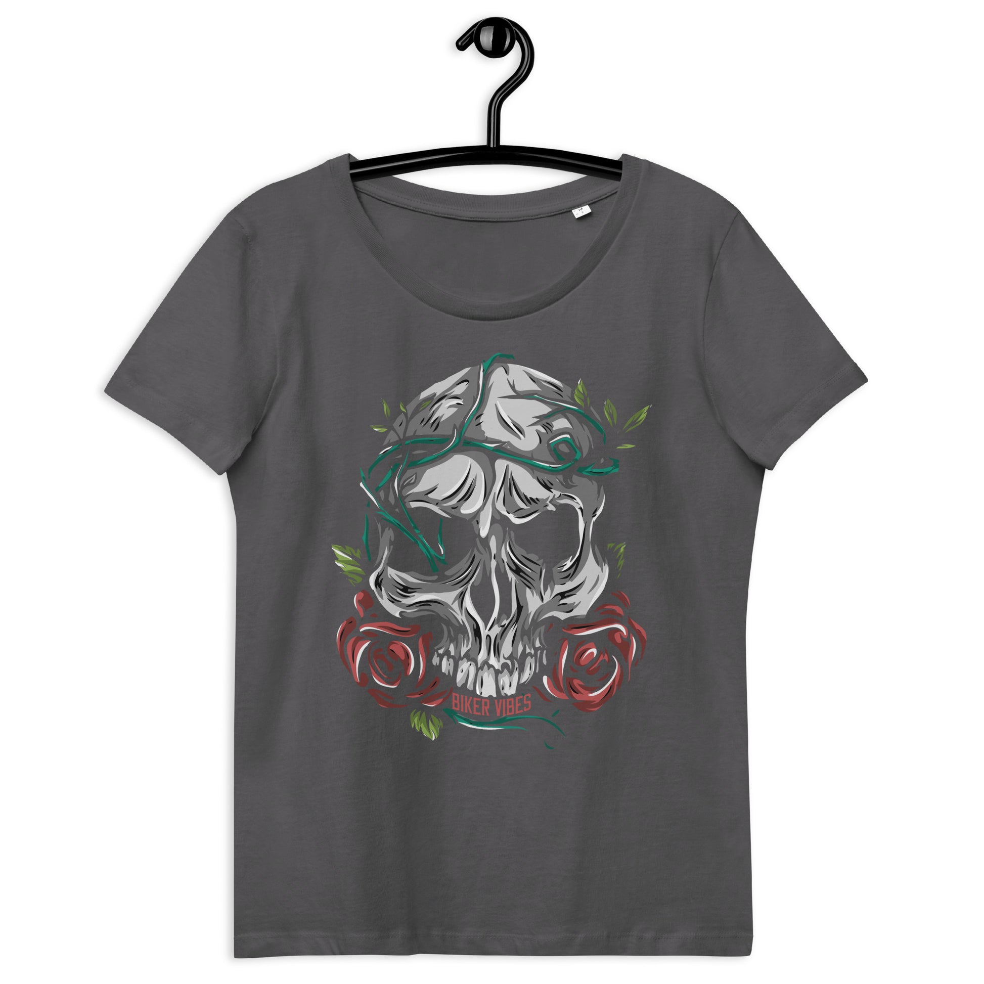 TIME OF VIBES - Women's fitted eco tee FLOWERSKULL (Grey) - €32.00