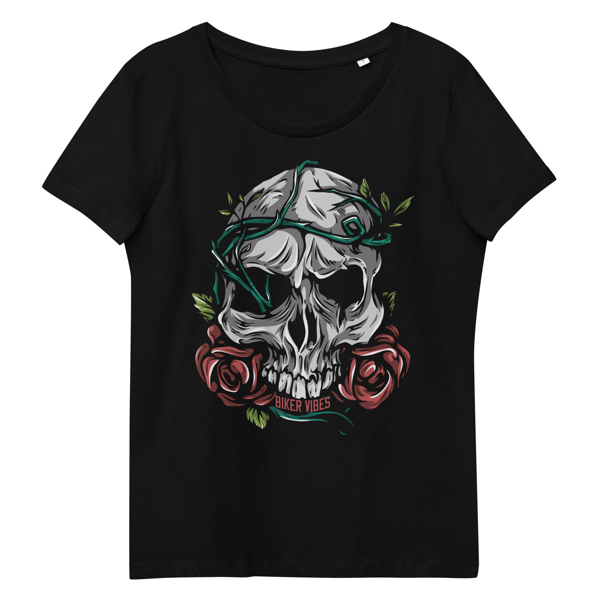 TIME OF VIBES - Women's fitted eco tee FLOWERSKULL (Black) - €32.00