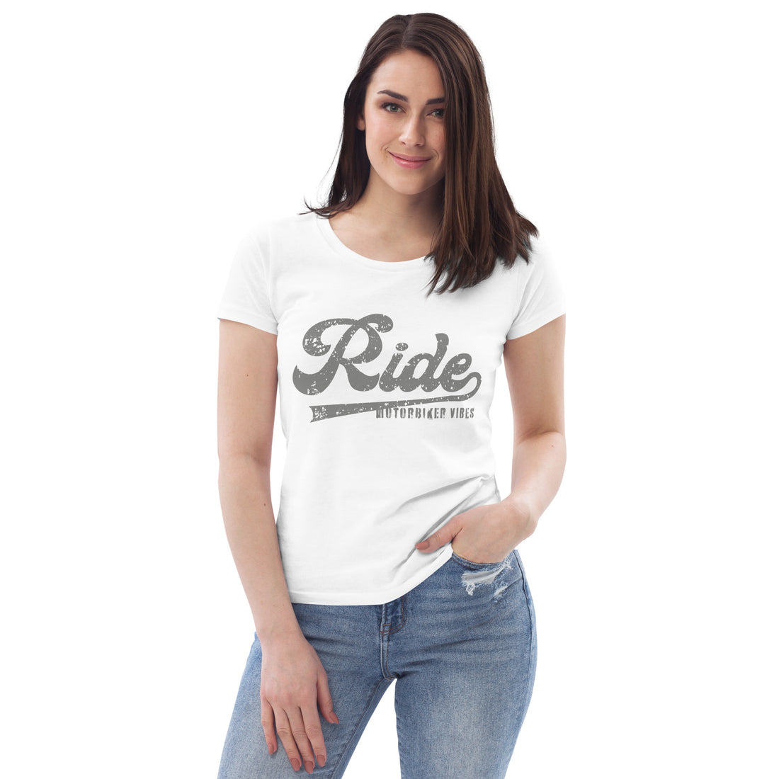 TIME OF VIBES Tailliertes Damen Bio-Baumwoll T-Shirt RIDE (Weiß) - €32,00