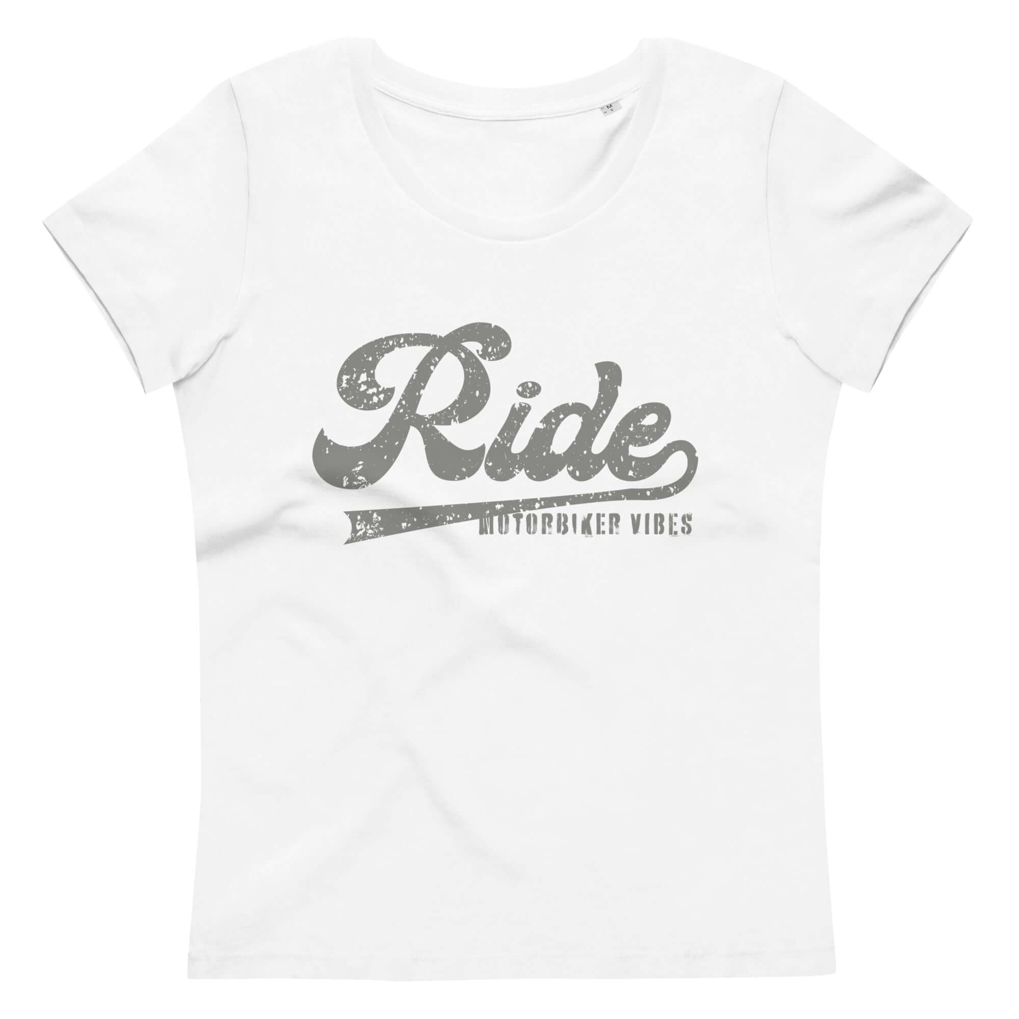 TIME OF VIBES Tailliertes Damen Bio-Baumwoll T-Shirt RIDE (Weiß) - €32,00