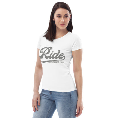 TIME OF VIBES Tailliertes Damen Bio-Baumwoll T-Shirt RIDE (Weiß) - €32,00