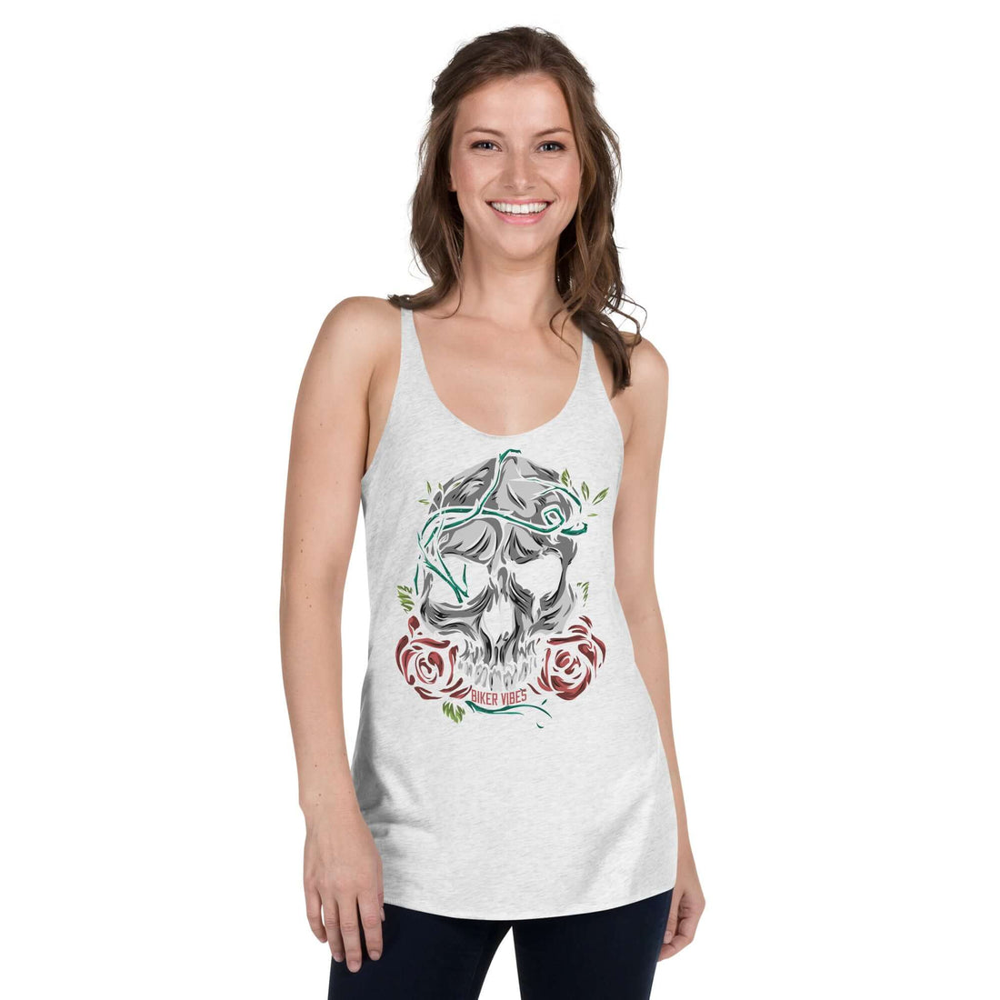 TIME OF VIBES Damen Racerback Tank ROSESKULL (Weiß) - €31,00