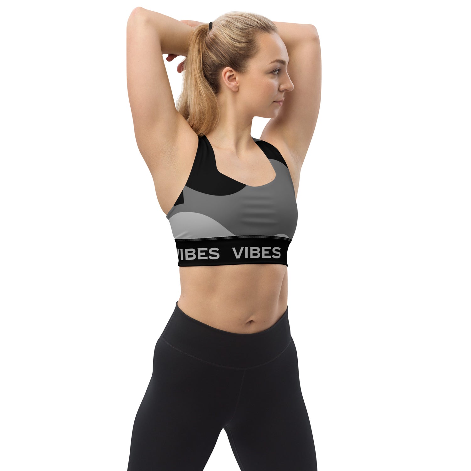 TIME OF VIBES TOV Langer Sport-BH ABSTRACT (Grau) - €49,00