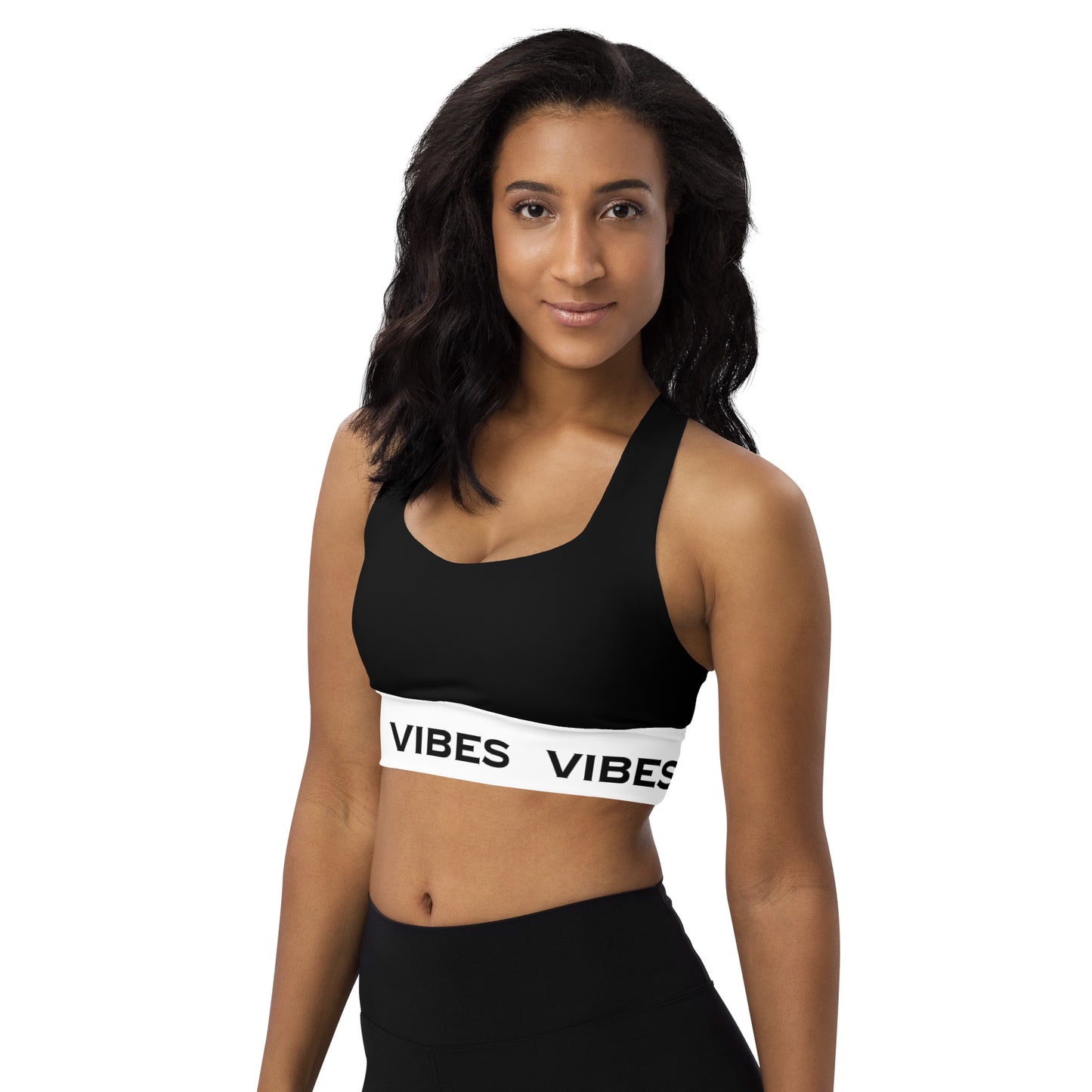 TIME OF VIBES - Longline sports bra (Black/White) - €49.00