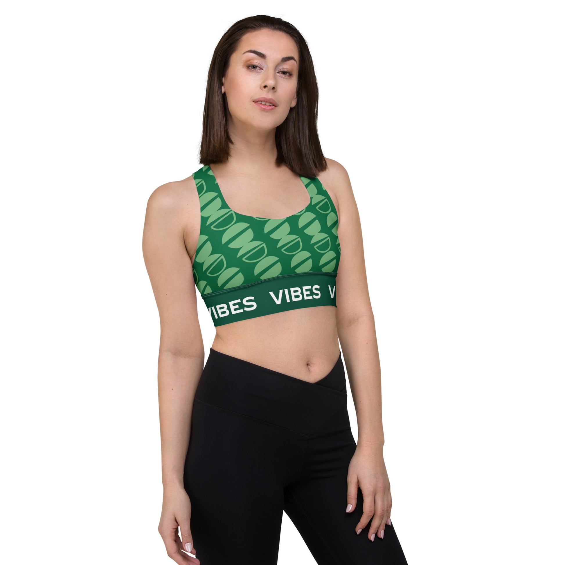 TIME OF VIBES - Longline sports bra HAPPY (Green) - €49.00