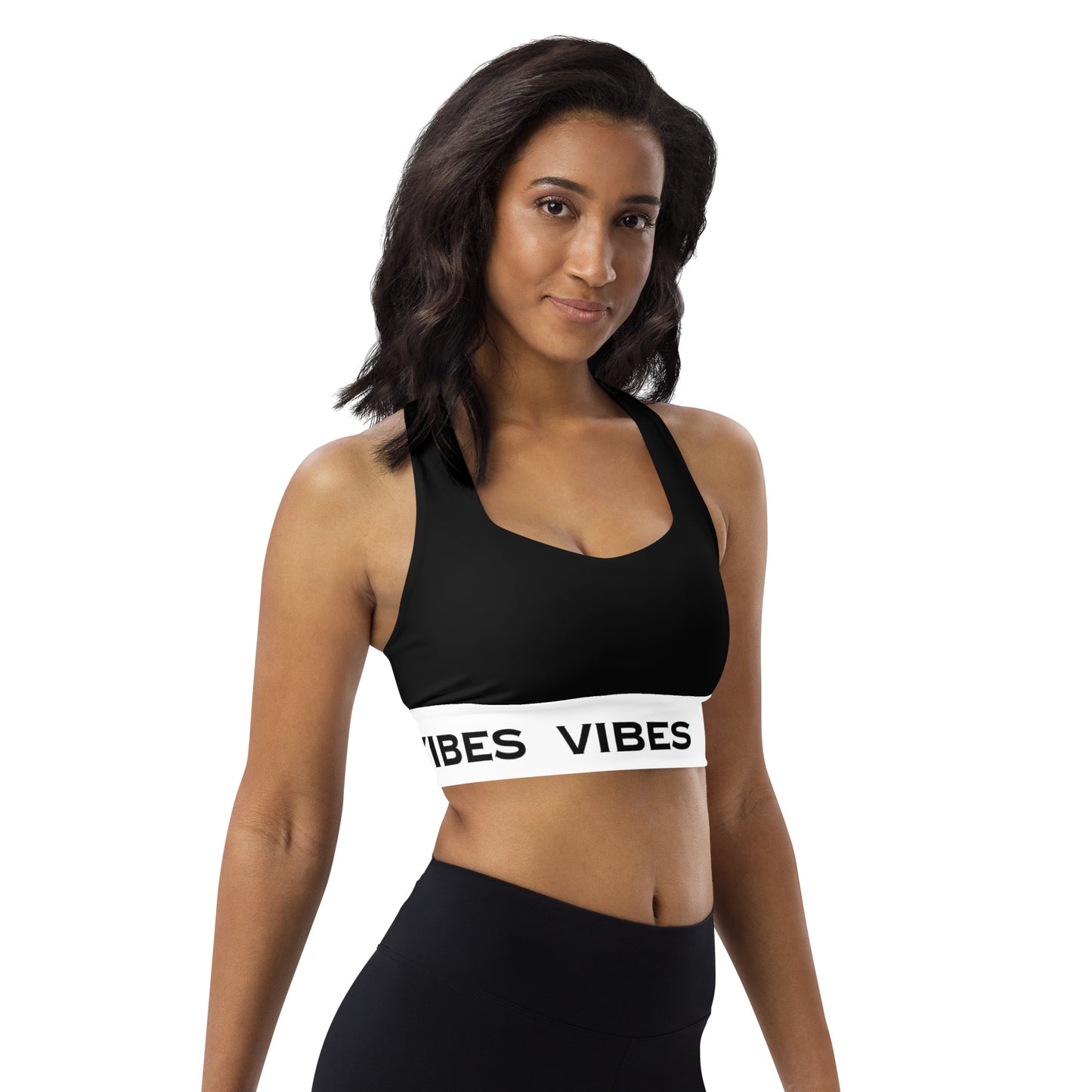 TIME OF VIBES - Longline sports bra (Black/White) - €49.00