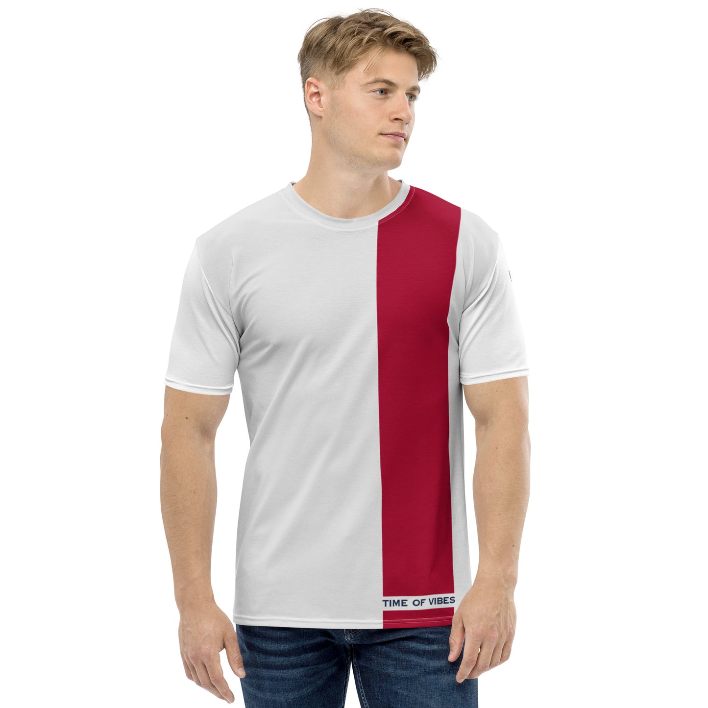 TIME OF VIBES - Premium Men's T-Shirt BASICO (White/Light Grey/Red) - €49.00