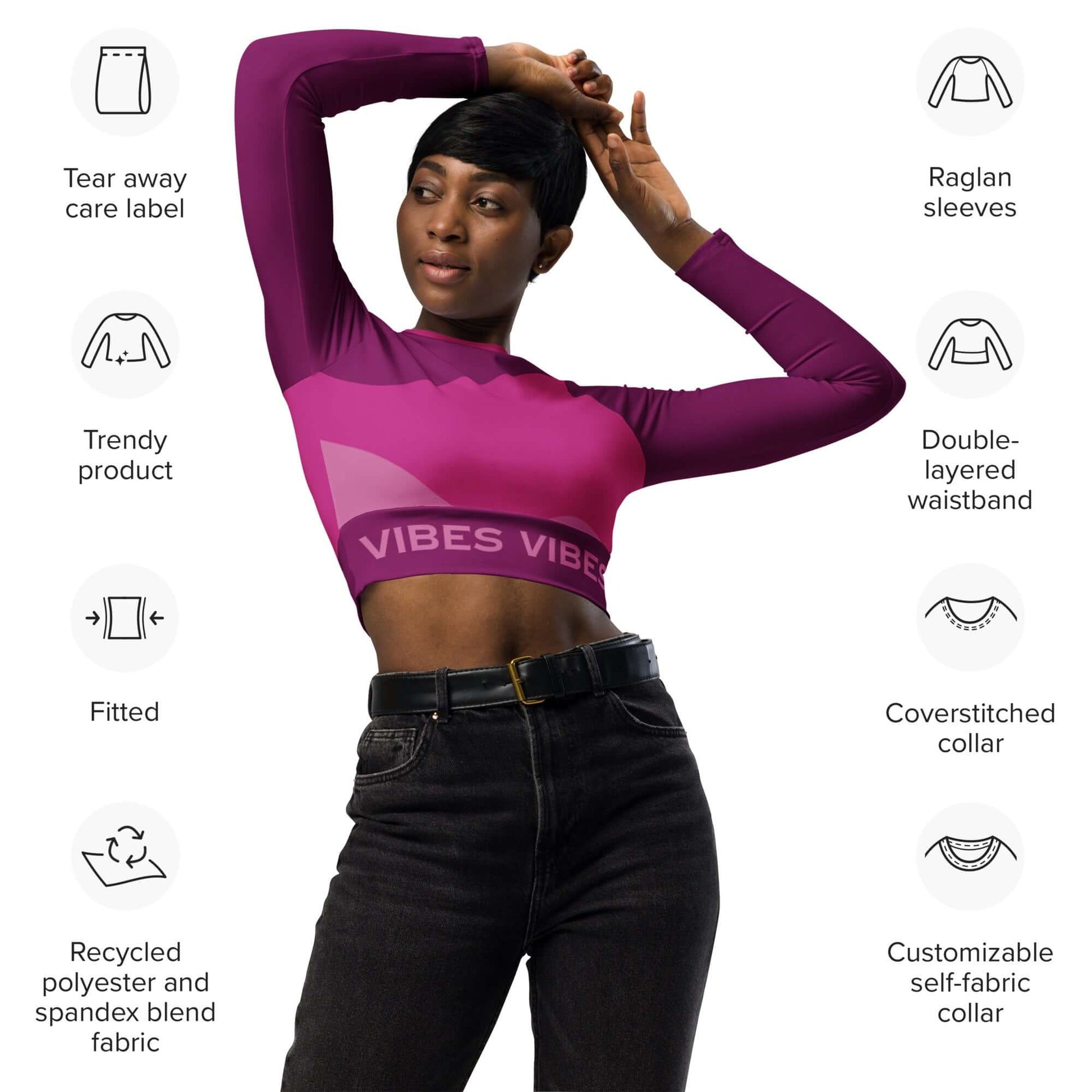 TIME OF VIBES - Recycled long-sleeve crop top ABSTRACT (Pink) - €54.00