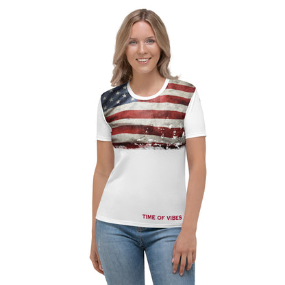 TIME OF VIBES TOV Damen Premium T-Shirt USA (Weiß) - €49,00