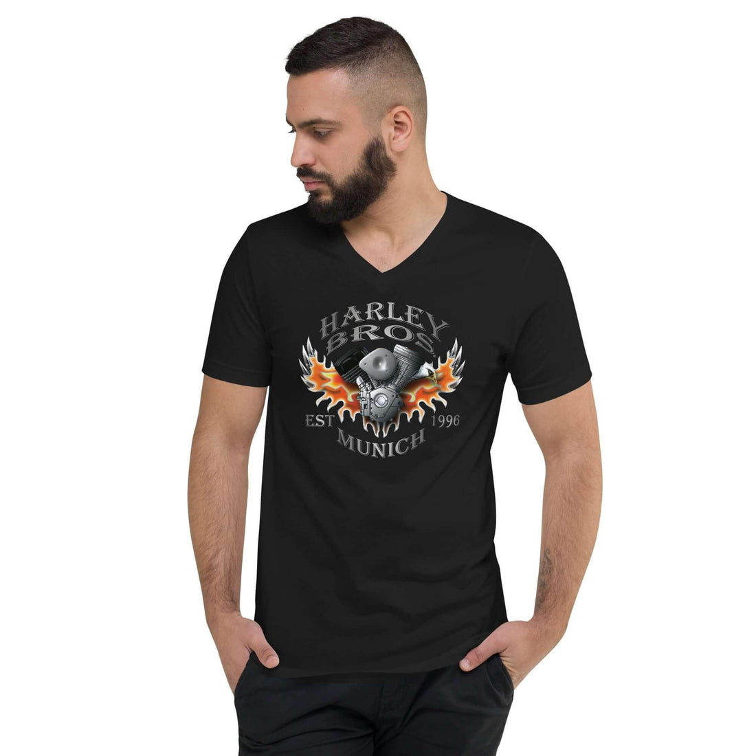 HARLEY BROS V-Neck T-Shirt 23 (Schwarz) - Time Of Vibes